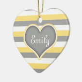 イエローグレーホワイトストライプハート セラミックオーナメント (左)