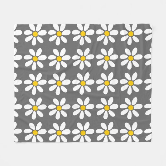 イエローグレーホワイトデイジーパターン フリースブランケット (正面(横))