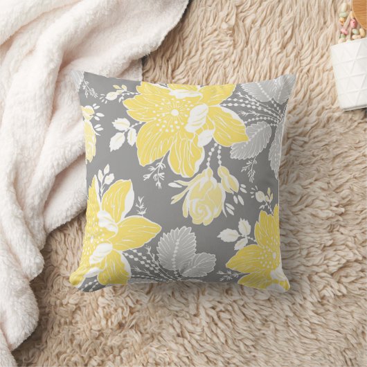 イエローグレーホワイトフローラ化粧枕 クッション (ブランケット)