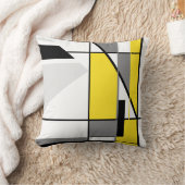 イエローグレーホワイトブラック抽象芸術幾何学的モザイク クッション (ブランケット)