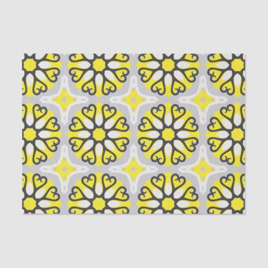 イエローグレーホワイトモザイクフローラ幾何学模様 薄葉紙 (正面)