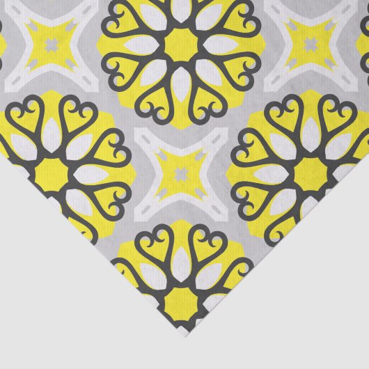 イエローグレーホワイトモザイクフローラ幾何学模様 薄葉紙 (詳細)