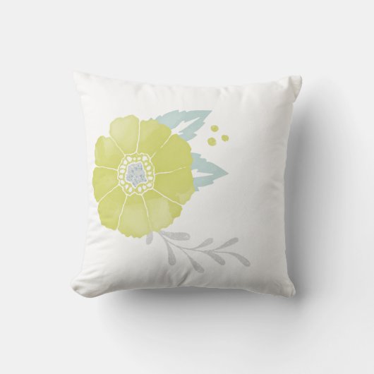 イエローグレーミントヴィンテージモダンフローラルパターン クッション (正面)