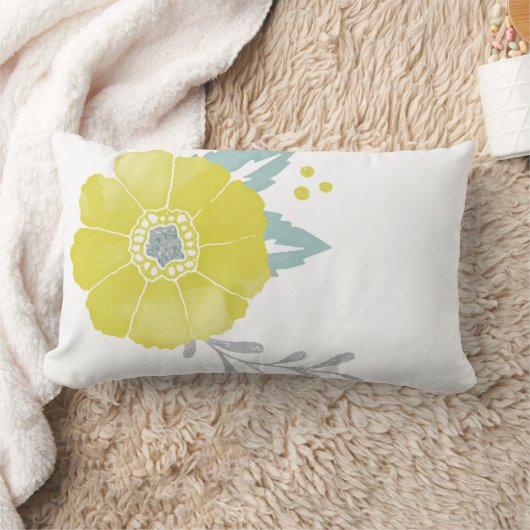 イエローグレーミントヴィンテージモダンフローラルパターン ランバークッション (ブランケット)