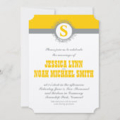 イエローグレーモノグラム結婚式の招待または任意の色 招待状 (正面)