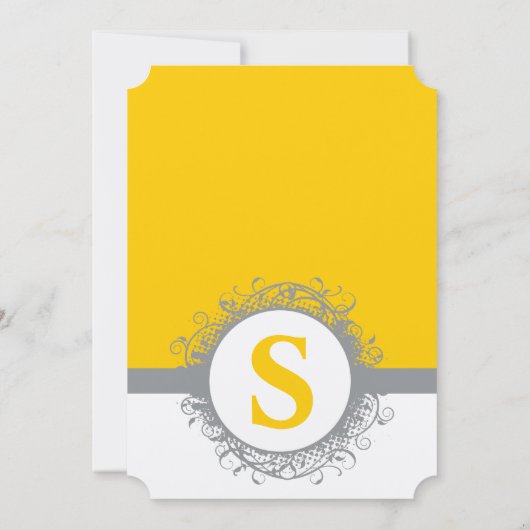 イエローグレーモノグラム結婚式の招待または任意の色 招待状 (裏面)