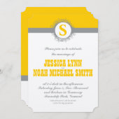 イエローグレーモノグラム結婚式の招待または任意の色 招待状 (正面/裏面)