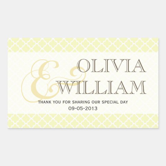 イエローグレーモロッコタイルアンパサンド結婚式の引き出物 長方形シール (正面)