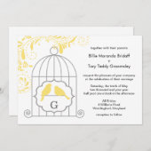 イエローグレーラブバードケ結婚ージズモノグラム 招待状 (正面/裏面)