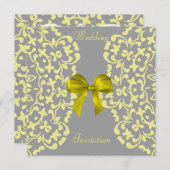 イエローグレーレースかわいらし結婚式招待状 招待状 (正面/裏面)
