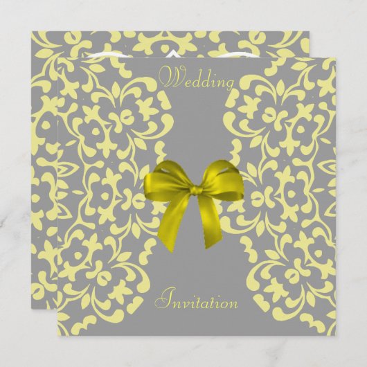 イエローグレーレースかわいらし結婚式招待状 招待状 (正面/裏面)