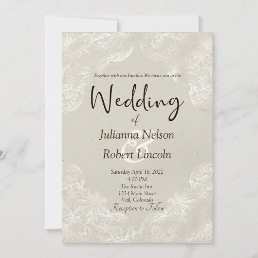 イエローグレーヴィンテージ金箔の白い招待状 招待状 (正面)