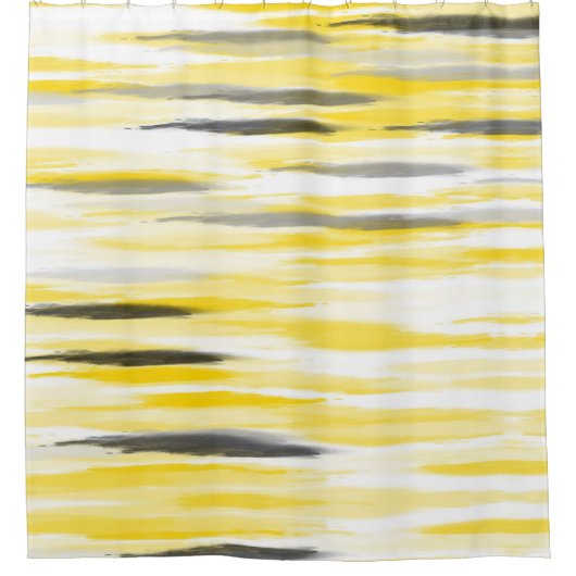 イエローグレー抽象芸術ストライプ シャワーカーテン (正面)