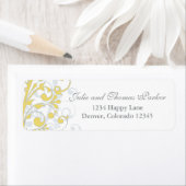 イエローグレー抽象芸術結婚フローラ差出人住所 ラベル (インサイチュ)