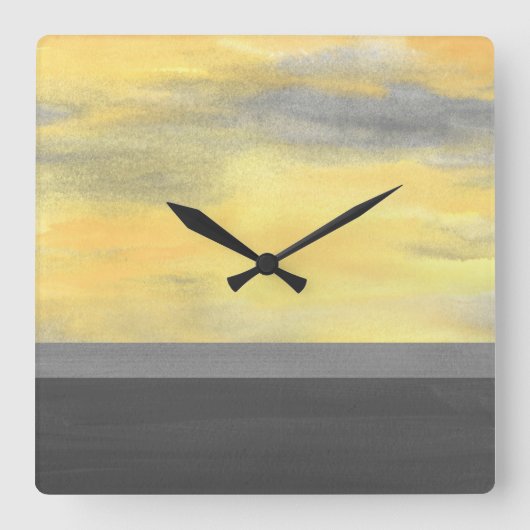 イエローグレー抽象芸術 モダン スクエア壁時計 (正面)