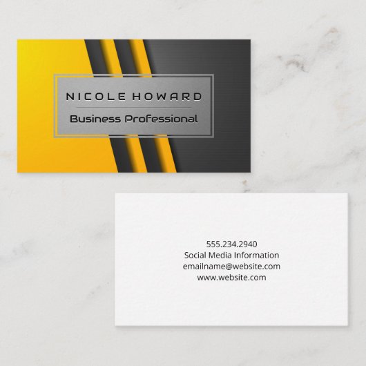 イエローグレー抽象芸術 | 産業ストライプ 名刺 (正面/裏面)