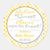 イエローグレー水玉模様キャンディビュッフェベビーシャワー ラウンドシール (正面)