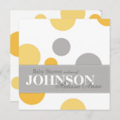 イエローグレー水玉模様ベビーシャワー招待状カード 招待状 (正面/裏面)