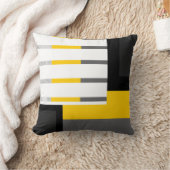 イエローグレー白黒ブロストライプのック クッション (ブランケット)