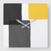 イエローグレー白黒ミニマモダンリスト スクエア壁時計 (正面)