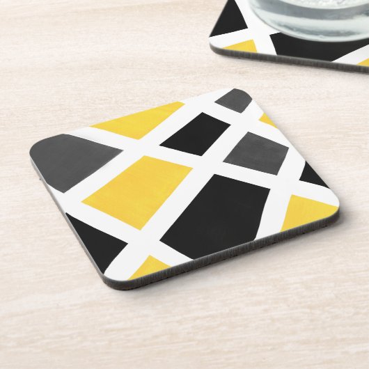 イエローグレー白黒幾何学模様 コースター (左側)