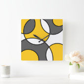 イエローグレー白黒抽象芸術円 スクエア壁時計 (ホーム)