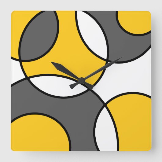 イエローグレー白黒抽象芸術円 スクエア壁時計 (正面)