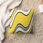 イエローグレー白黒抽象芸術波 クッション (ブランケット)