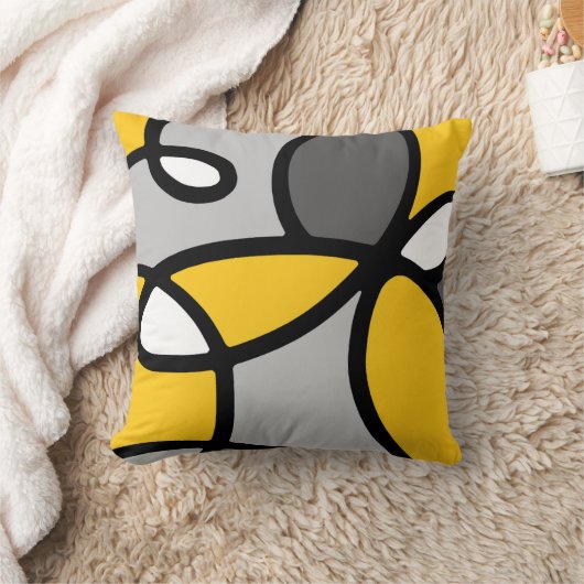 イエローグレー白黒抽象芸術装飾用クッション クッション (ブランケット)