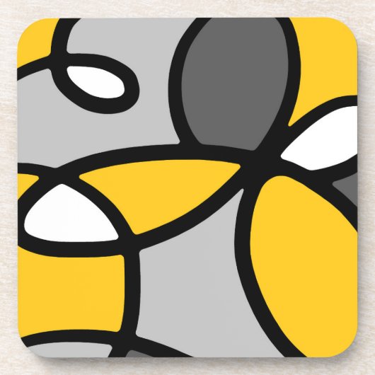 イエローグレー白黒抽象芸術 コースター (正面)