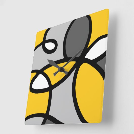 イエローグレー白黒抽象芸術 スクエア壁時計 (傾斜)