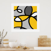 イエローグレー白黒抽象芸術 ポスター (キッチン)
