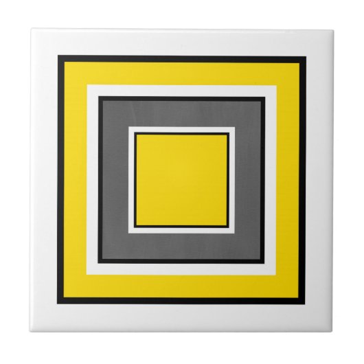 イエローグレー白黒正方形 タイル (正面)