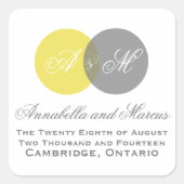 イエローグレー絡みモノグラム秋の結婚式ステッカー スクエアシール (正面)