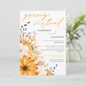 イエローグレー花模様水彩画結婚像 招待状 (スタンド正面)
