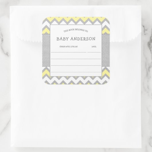 イエローグレー蔵書票、ベビー初のライブラリ スクエアシール (バッグ)