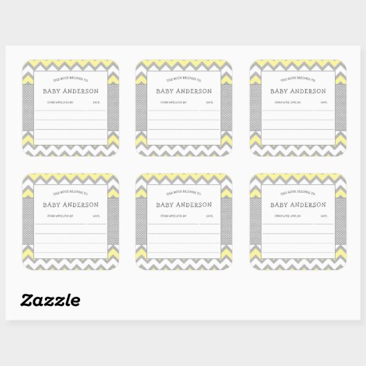 イエローグレー蔵書票、ベビー初のライブラリ スクエアシール (シート)