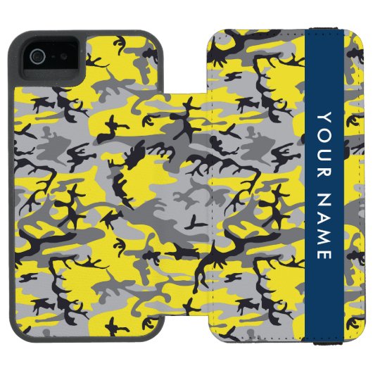 イエローグレー迷彩 名前入り オリジナルグッズ INCIPIO iPhoneウォレットケース (フォリオ Open)