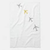 イエローグレー飛行機航空機航空フライ キッチンタオル (縦)