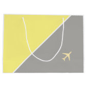 イエローグレー飛行機航空機航空フライ ラージペーパーバッグ (裏面)