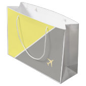 イエローグレー飛行機航空機航空フライ ラージペーパーバッグ (裏面アングル)