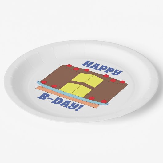 イエローケーキとチョコレートつや消し誕生日 ペーパープレート (アングル)