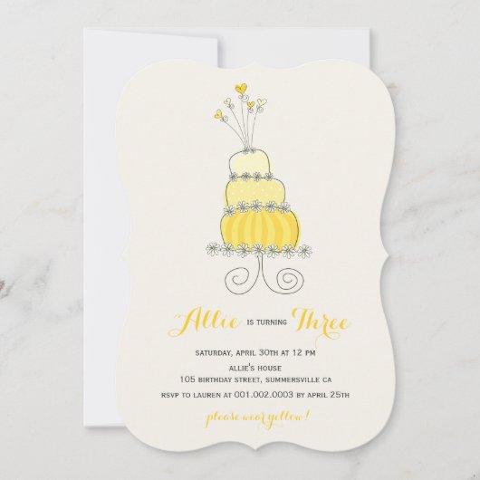 イエローケーキガールお洒落バースデーパーティー招待状 招待状 (正面)