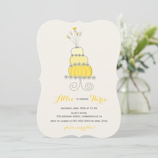 イエローケーキガールお洒落バースデーパーティー招待状 招待状 (スタンド正面)