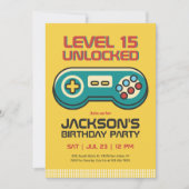 イエローゲームビデオゲームプレーヤーゲーマーボーイ誕生日 招待状 (正面)