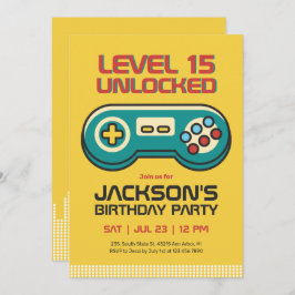 イエローゲームビデオゲームプレーヤーゲーマーボーイ誕生日 招待状