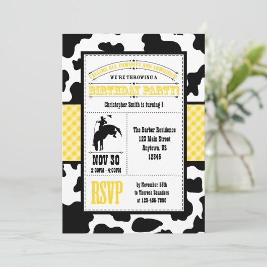 イエローコウィドカウボーイ誕生日招待状 招待状 (スタンド正面)