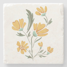 イエローコスモスフラワーシンプル美しい ストーンコースター