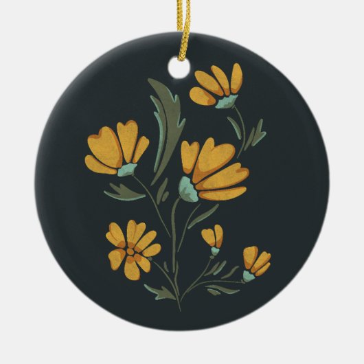 イエローコスモスフラワーシンプル美しい セラミックオーナメント (正面)