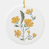 イエローコスモスフラワーシンプル美しい セラミックオーナメント (裏面)